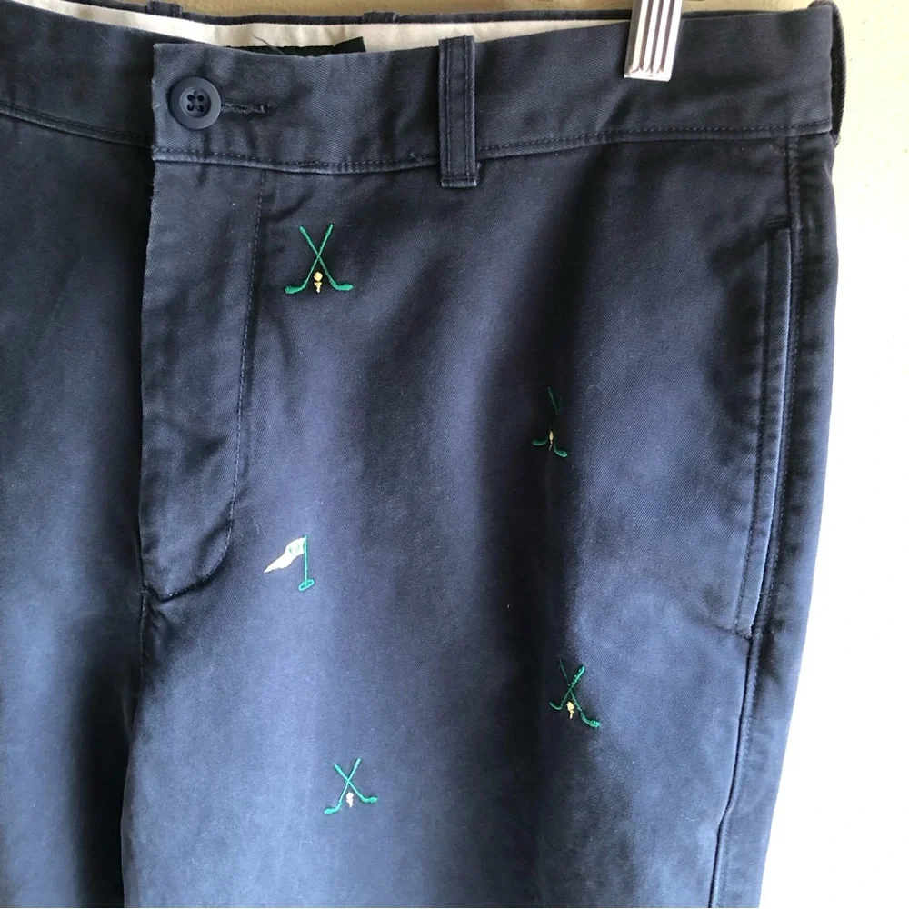 Vintage J. Crew Flat Front Broken In Chino. Navy w/ Golf Theme. Size 34W x 34L